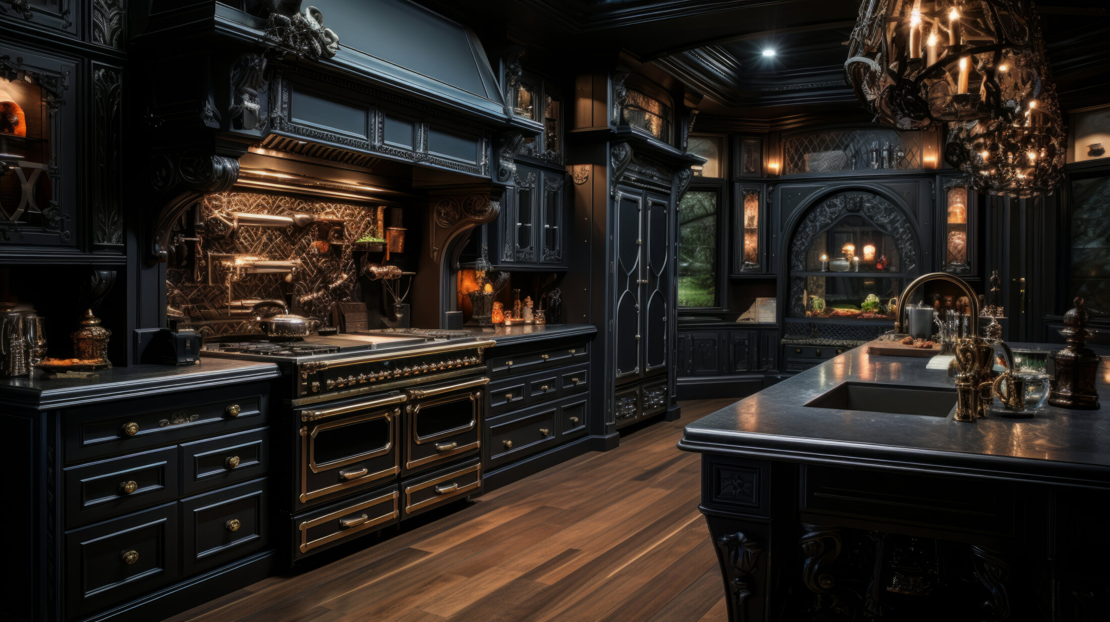 Goth Fantasie Inneneinrichtung - Mega Luxus Küche im Gothic Stil