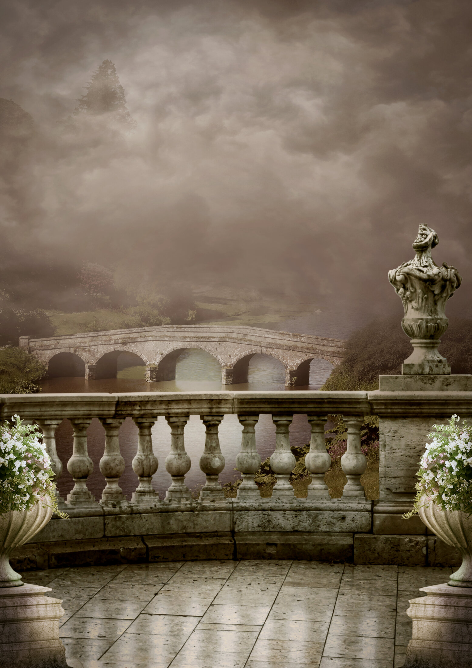 Hintergrundbild mit Balkon und Brücke