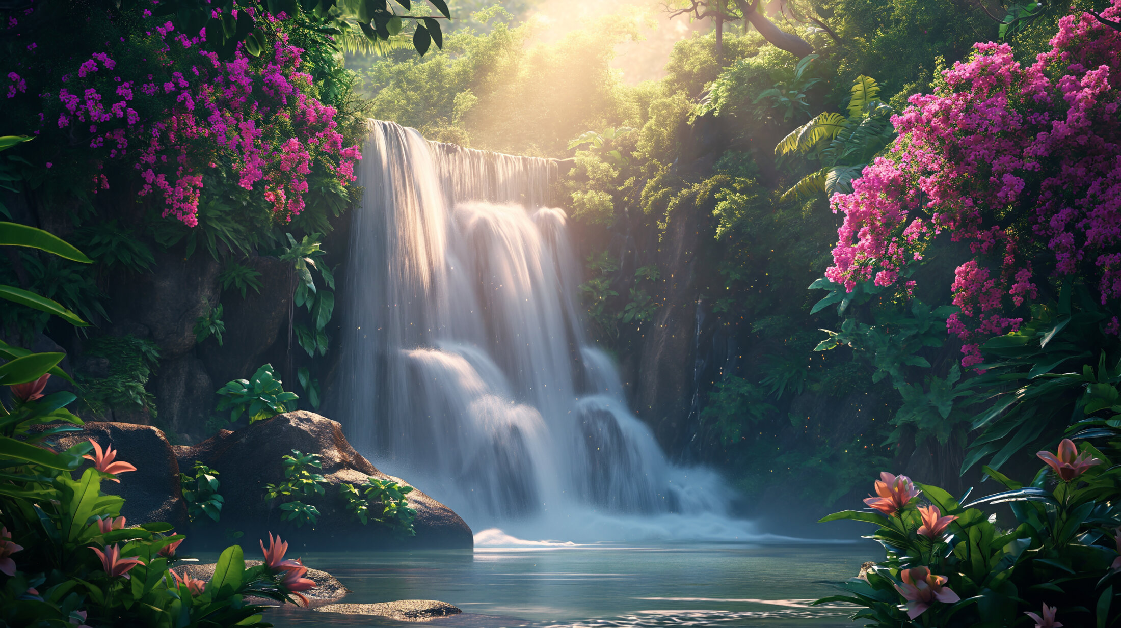 Hintergrundbild Paradiesisch Mit Wasserfall