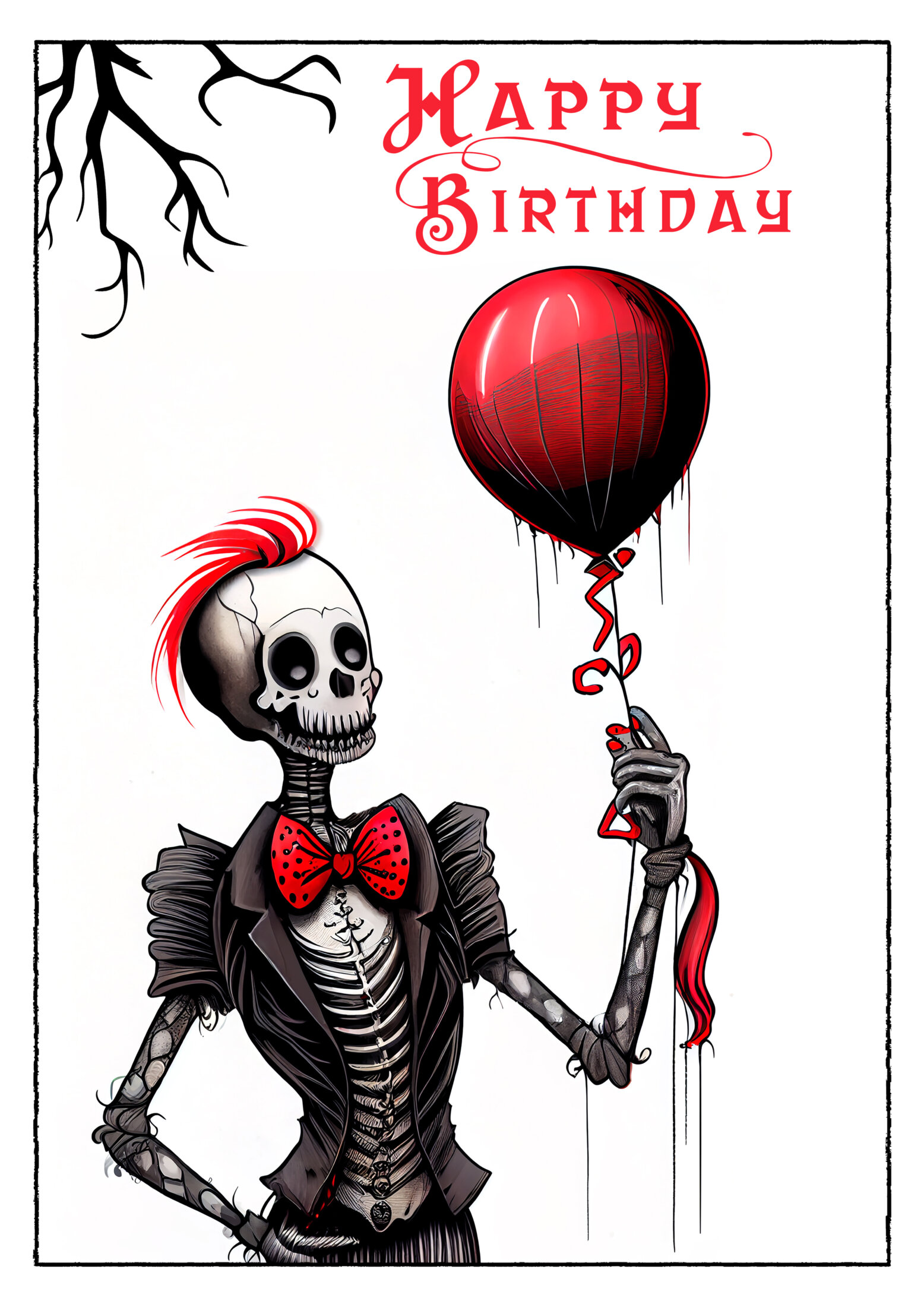Happy Birthday vom Skelett - Goth Geburtstagskarte kostenlos