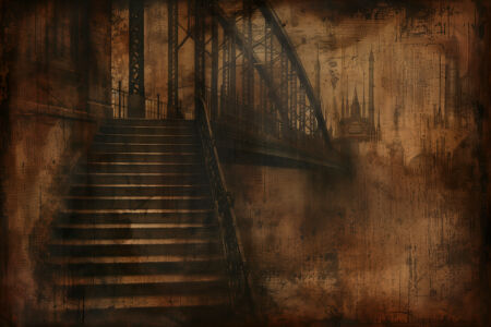 Vintage Hintergrund mit einer Treppe auf dunkler Schmutz-Textur