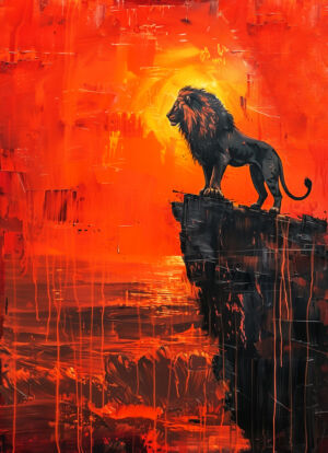 Abstraktes Coverbild Löwe Auf Einem Felsen