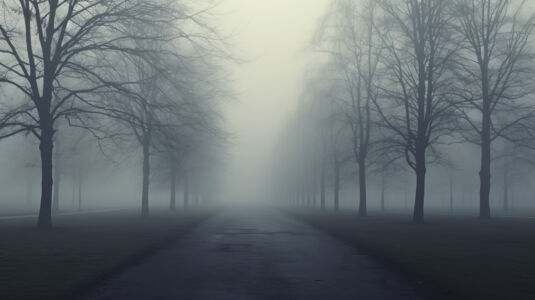 hintergrundbild, nebel, weg, bäume