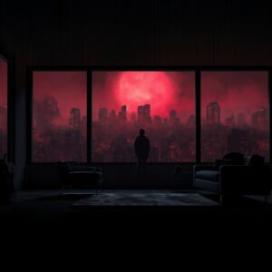 Dystopische Landschaft rot