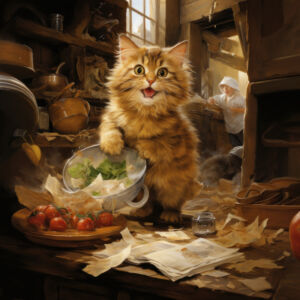 Fröhliche Katze Hilft In Der Küche