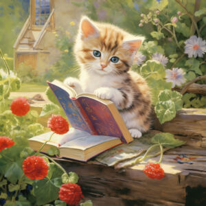 Niedliches Kitten mit einem offenen Buch