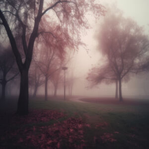park, nebel, bäume,