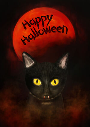 Creepy-Black-Cat - Happy Hallween