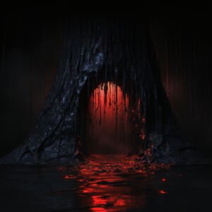 Tor in einem Baum in schwarz-rot, Dark-Art Hintergrundbild