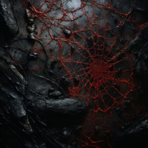 Rotes Spinnennetz in Lava - schwarz rotes abstraktes Hintergrundbild