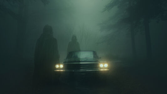 Doppelbelichtung Auto im Nebel mit Geistern