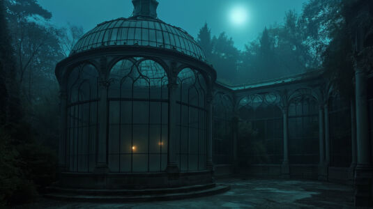 Glas Pavillon Viktorianisch bei Nacht 