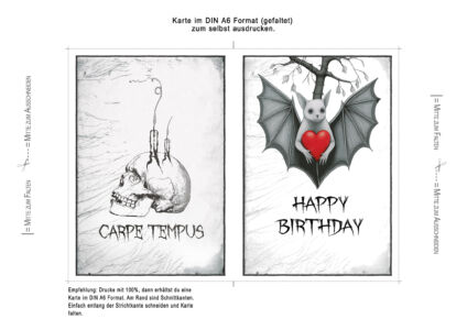 Goth Geburtstagskarte Fledermaus Herz Printable