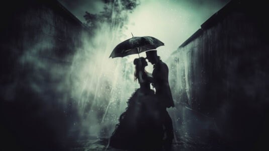 Goth Hintergrundbild Liebespaar Im Nebel Silhouette