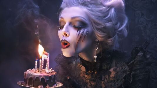 Goth Lady With Birthday Cake