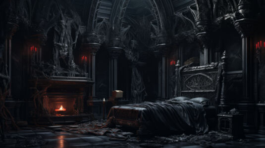 Goth Fantasie Inneneinrichtung - Schwarzes Schlafzimmer