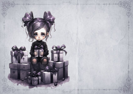 Gothic Girl mit vielen Geschenken