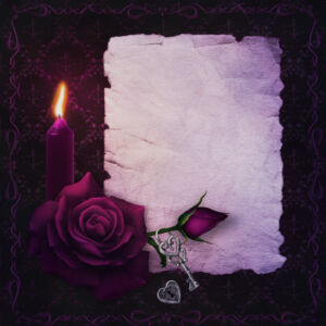 Romantische Goth Geburtstagskarte mit Kerze und Rosen