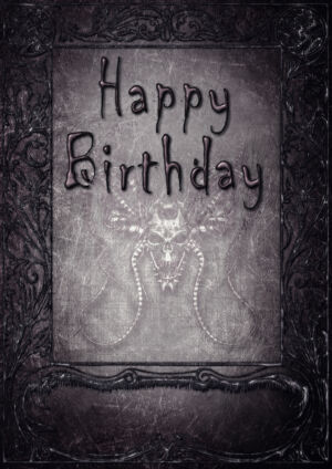 Geburtstagskarte mit Metall-Schädel Farbe Tinten-schwarz