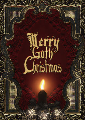 Gothic-Weihnachtskarte-rotgold-mit-Kerze