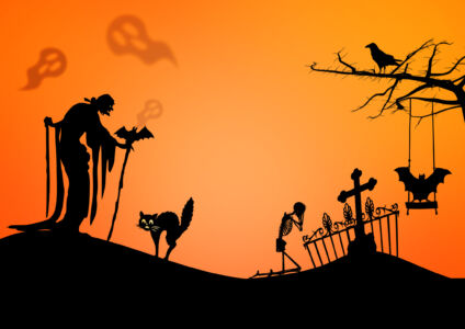 Hexe auf dem Hügel - Schattenspiel für Halloween