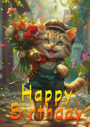 Happy Birthday Cat With Flower