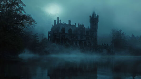 Mystische Englische Villa im Nebel 