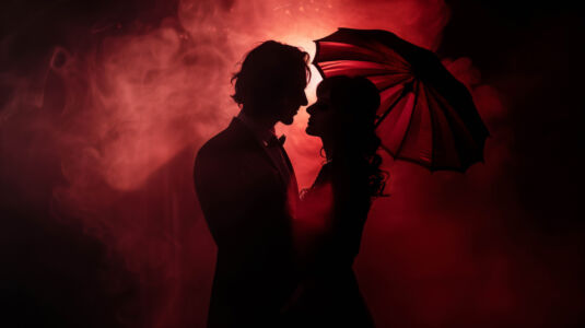 Hintergrundbild Liebespaar Im Roten Nebel Silouhette