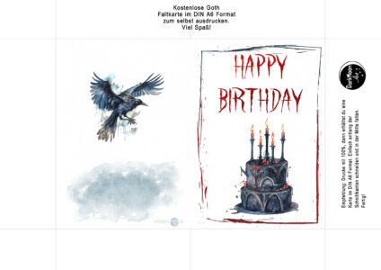 Kostenlose Goth Geburtstagskarte Rabe Selbst-ausdrucken