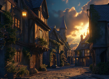 Mittelalter Dorf im Sonnenlicht
