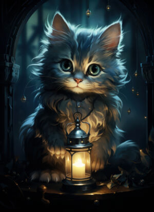 Kleine Katze Mit Kerze Am Abend