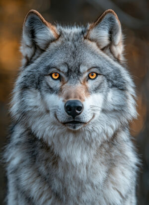 Wolf mit goldenen Augen in der Frontaufnahme