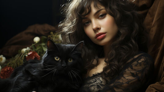 Gothic Schönheit mit schwarzer Katze