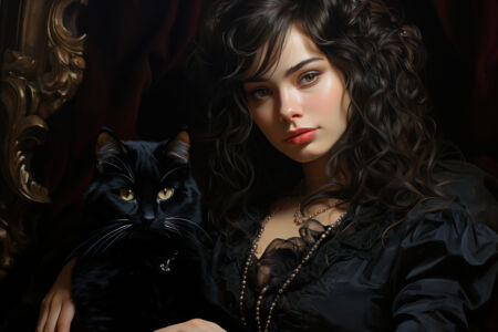 Gothic Schönheit mit schwarzer Katze