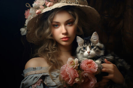 Schöne Frau mit Hut Katze
