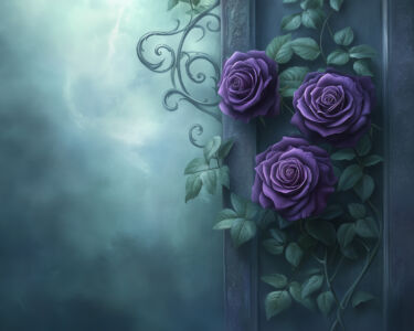 Gothic Romantic Hintergrund mit dunkel violetten Rosen