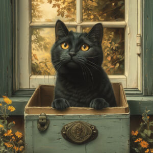 Süße Schwarze Katze In Einer Box