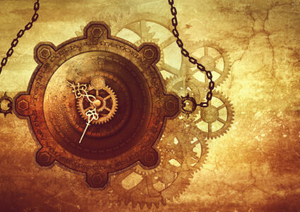 Steampunk Hintergrund Monduhr mit rostigen Ketten