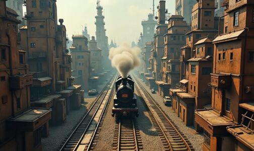 Steampunk Train In City 01