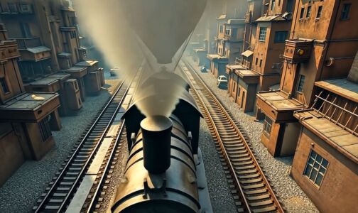 Steampunk Train In City 02