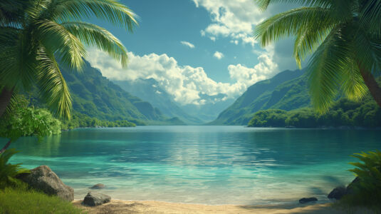 Traumhafter Strand Mit Palmen Hintergrundbild