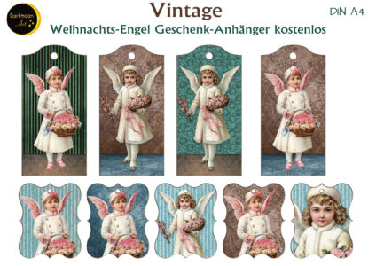 Vintage Weihnachten Engel Geschenkanhaenger A4 Kostsenlos