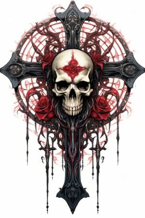 Goth Alchemie Kreuz mit Totenkopf