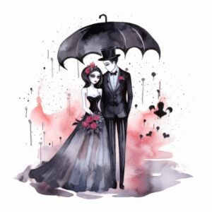 Goth Hochzeit Liebespaar Watercolor