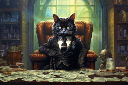 Schwarze Katze als Boss mit viel Geld
