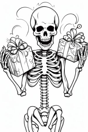 Fröhliches Skelett mit zwei Geschenken