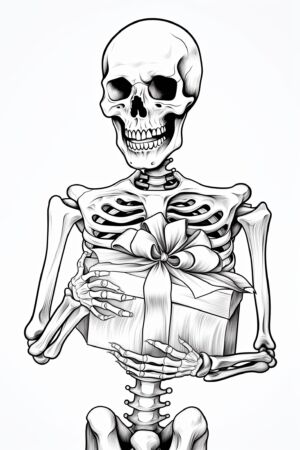 Freundliches Skelett mit Geschenk