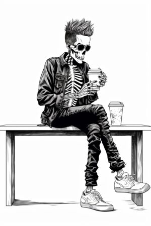 Skelett bei einer Kaffeepause