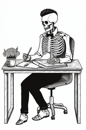 Skelett schreibt einen Brief