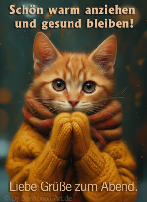 Katze mit Handschuhe und Schal für den Winter